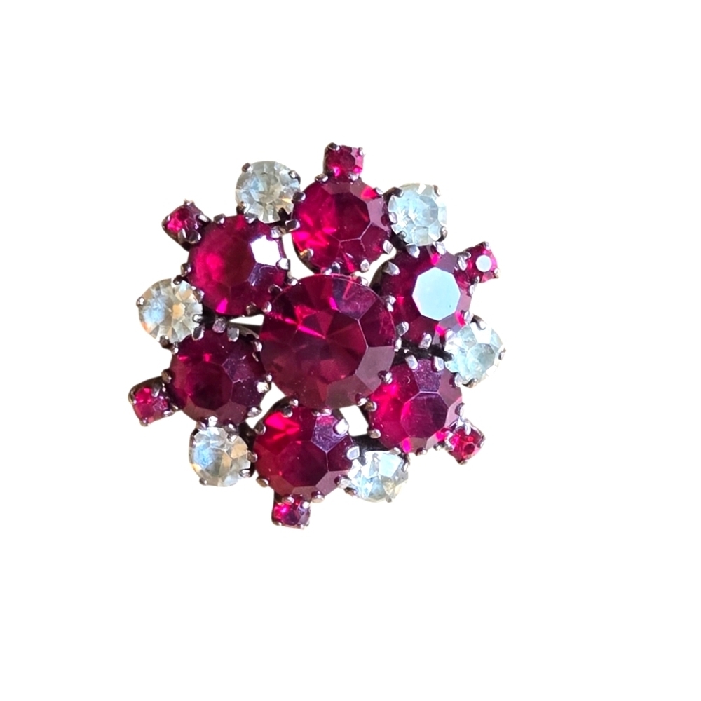 Vintage Collectible Scatter Pin Red White Rhinestones Sparkle Floral Holiday